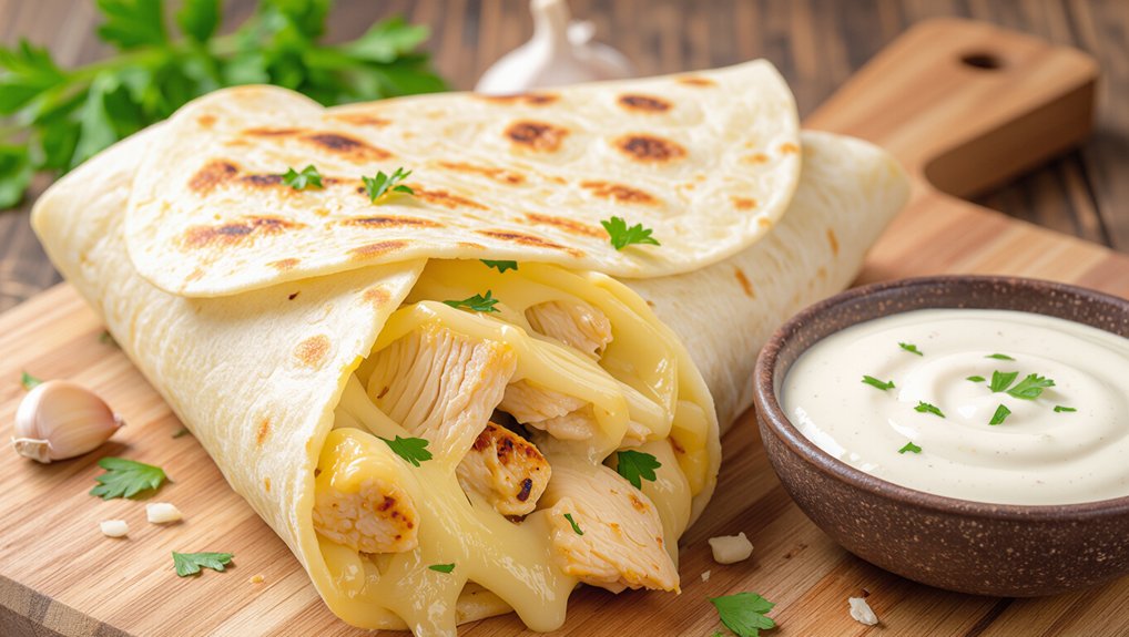 cheesy garlic chicken wraps