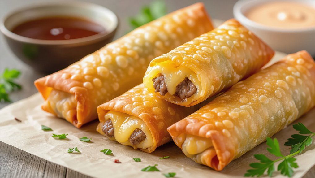 crispy cheesesteak filled eggrolls