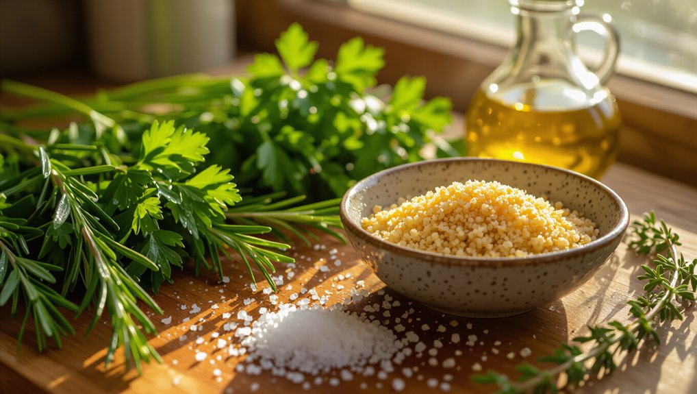 crispy golden herb topping